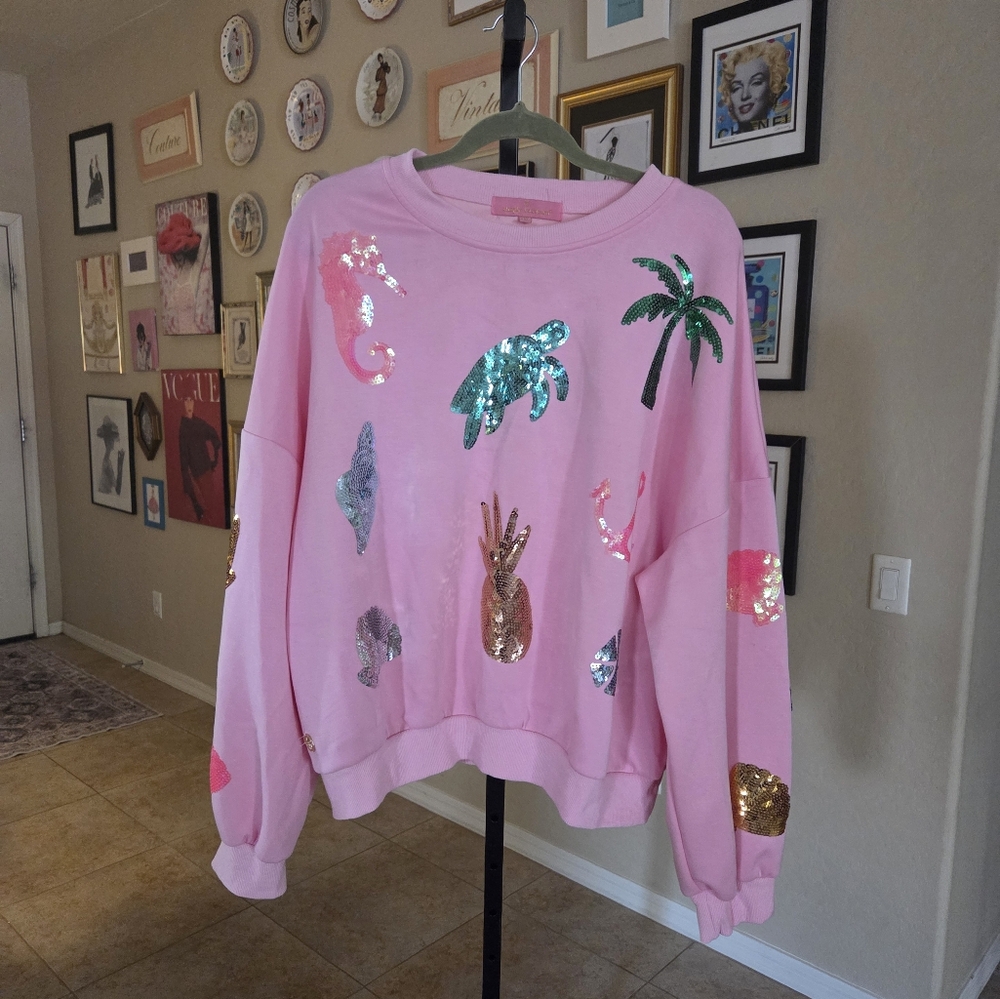 Simply‎ Southern Sequin Pink Sweatshirt NEW - Picture 2 of 6